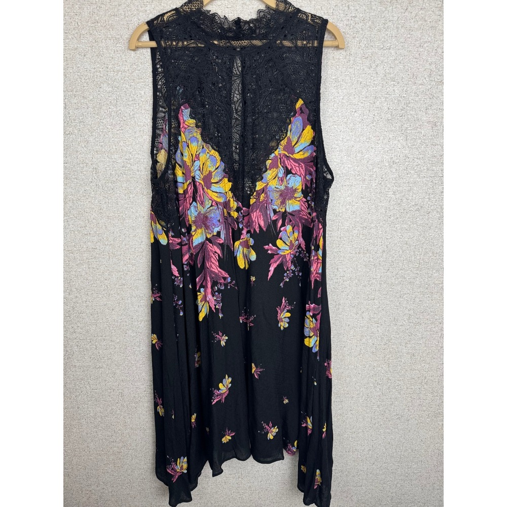 Free People Intimately Black Floral Crochet Lace Sleeveless Swing Dress Size L